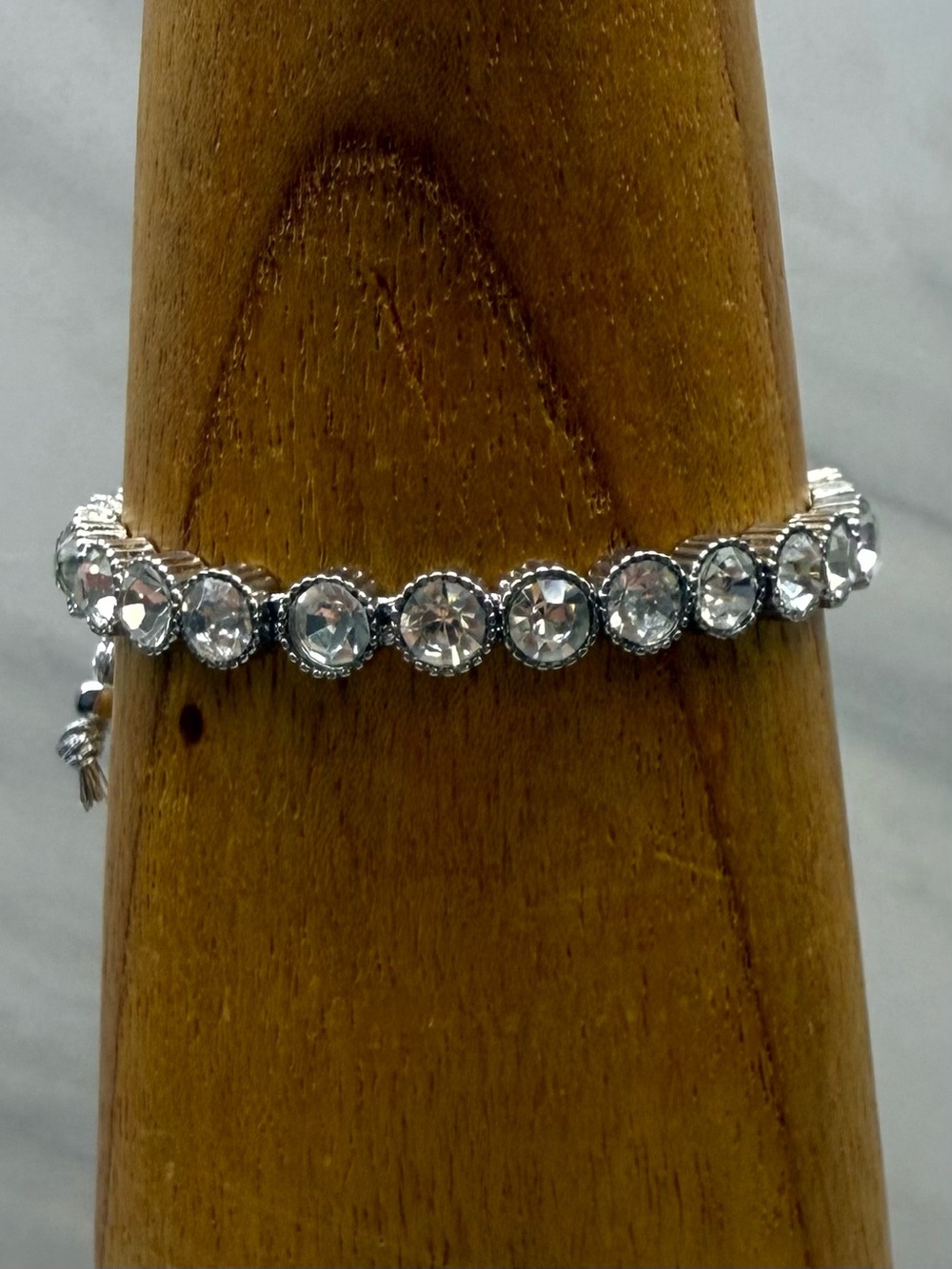 Silver Crystal Bracelet With Corded Slide Bead Closure